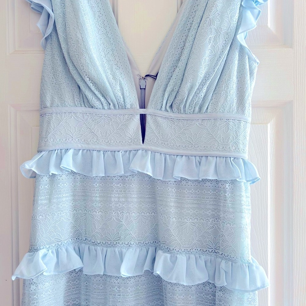 BCBGMaxAzria Light Blue Ruffle Maxi Dress - Picture 6 of 12
